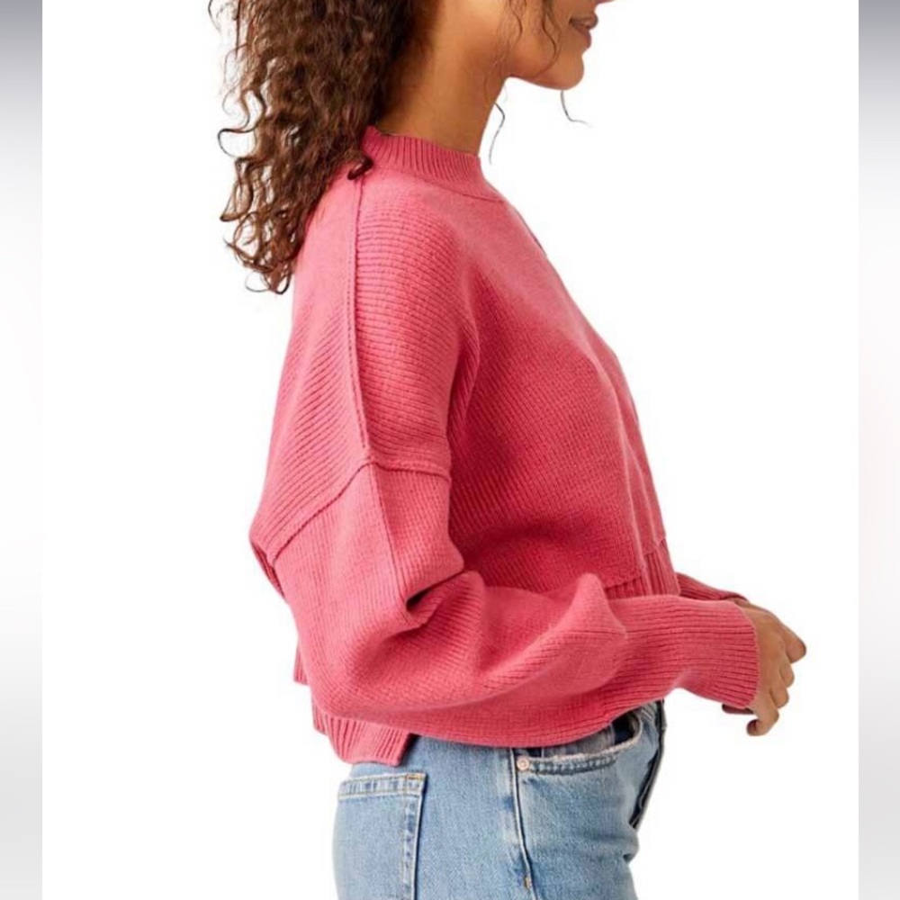 Free People Easy Street Crop Pullover Sweater Mademoiselle Pink NWT Size Small - Picture 2 of 6